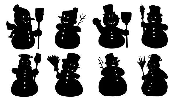 Siluetas muñeco de nieve — Vector de stock