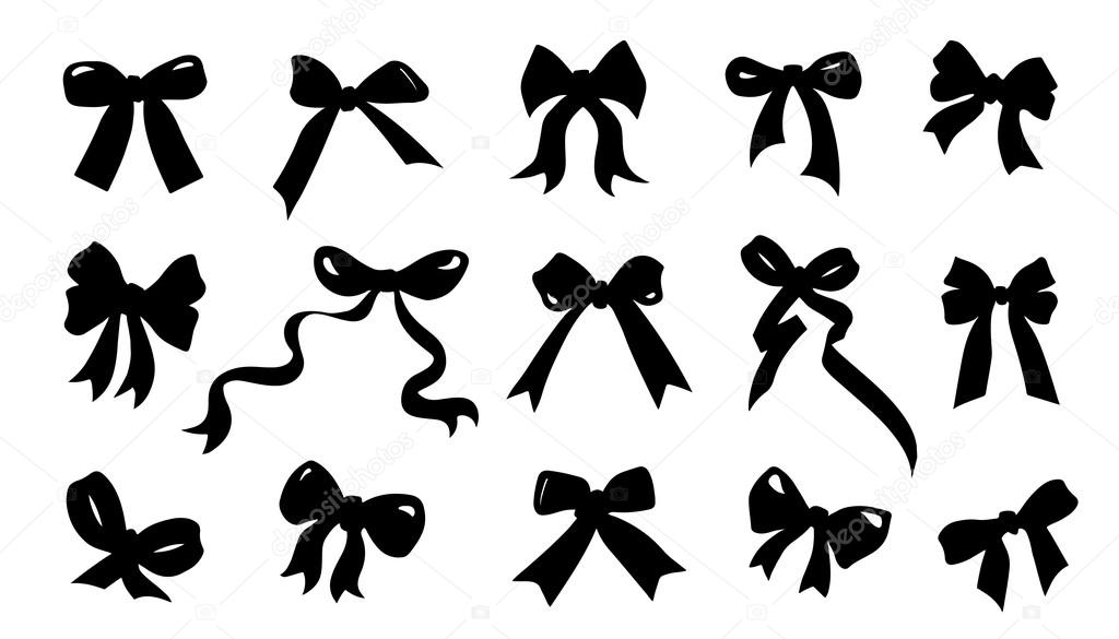 Ribbon bow silhouettes on the white background