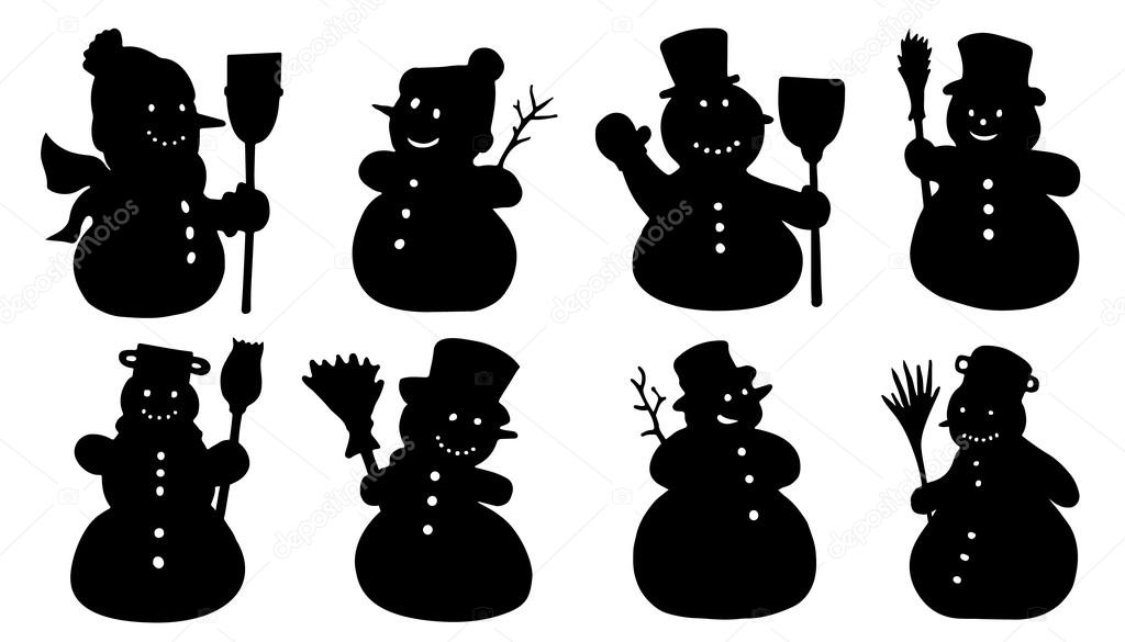 Snowman silhouettes on the white background