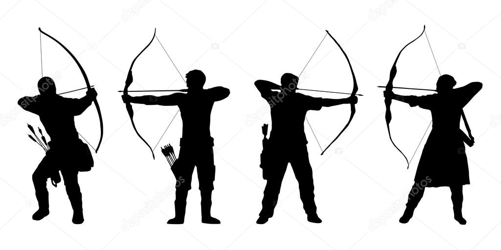 Archer silhouettes on the white background