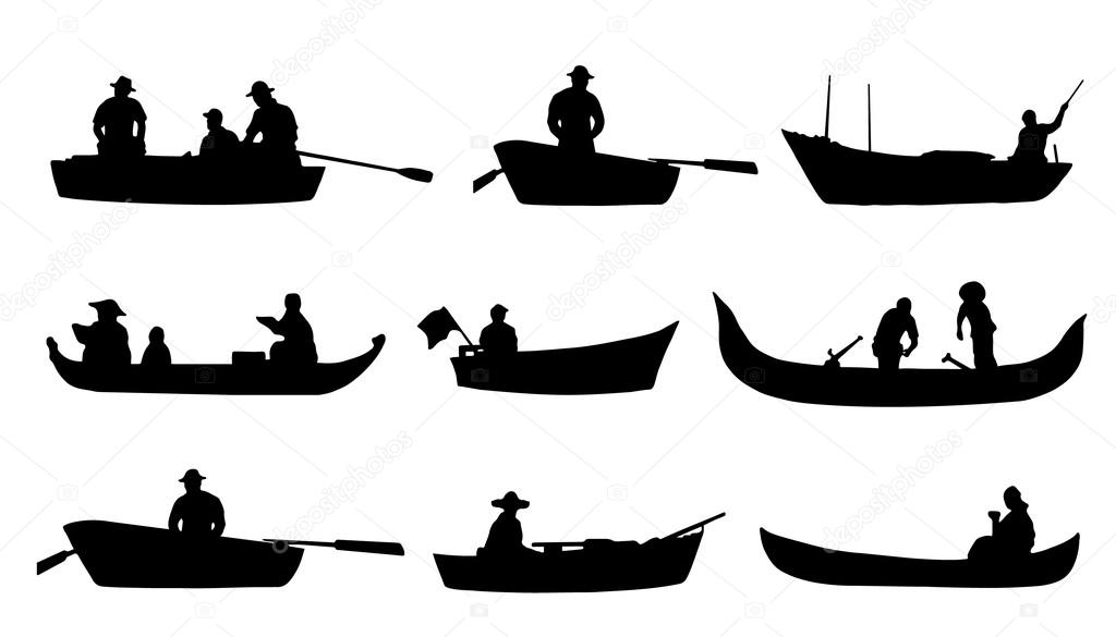On boat silhouettes on the white background