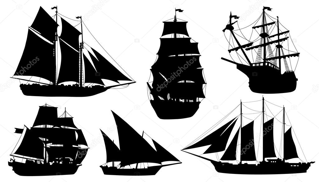 Sailboat silhouettes on the white background