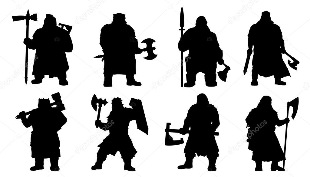 Dwarf silhouettes on the white background