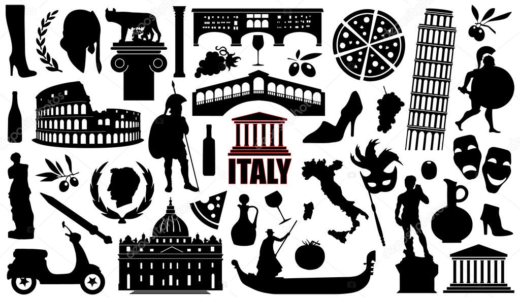Italy silhouettes on the white background