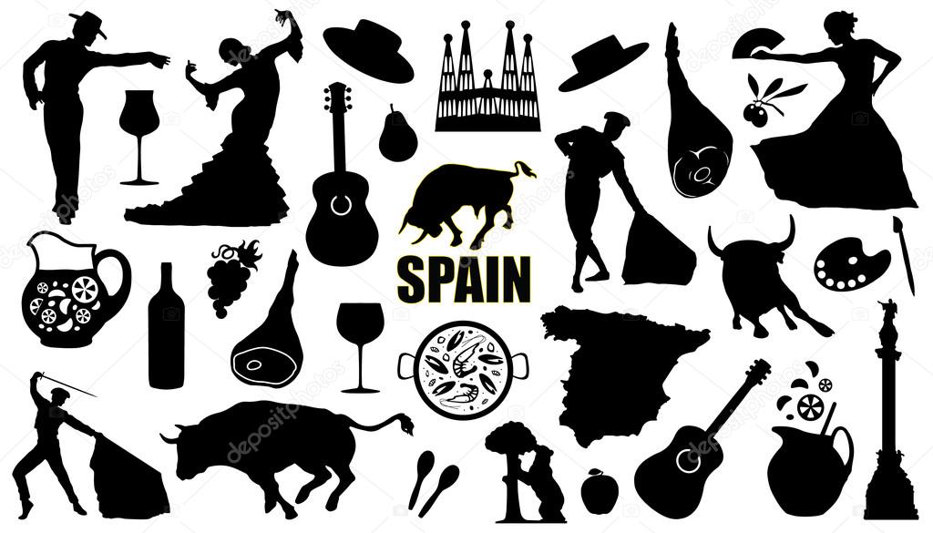 Spain silhouettes on the white background