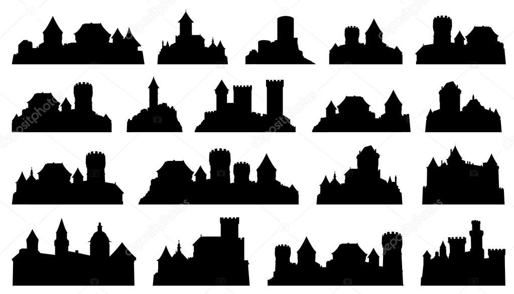 Castle silhouettes on the white background