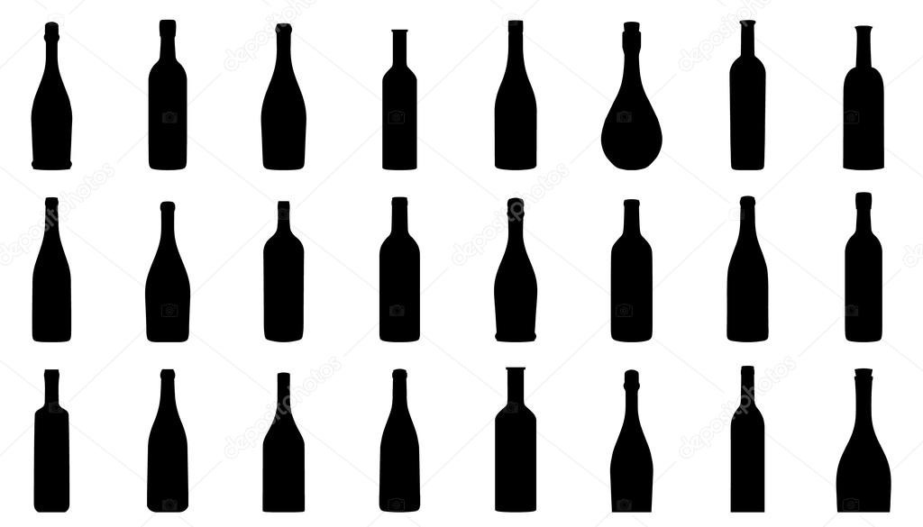 Wine bottle silhouettes on the white background