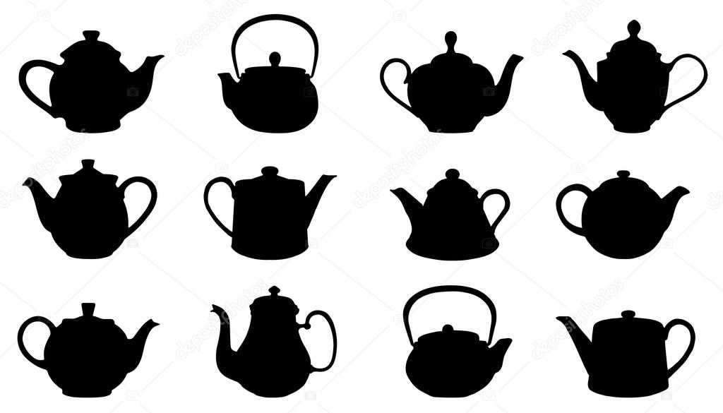 Teapot silhouettes on the white background