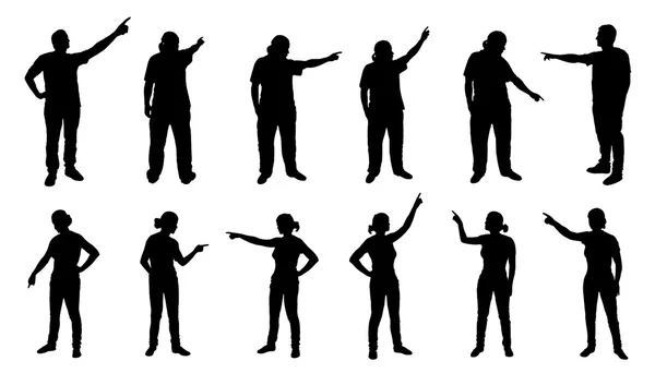 People pointing silhouettes — Stock Vector