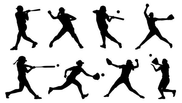 Softball silhouettes — Stock Vector