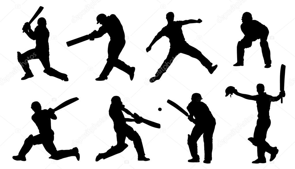 Cricket silhouettes on the white background