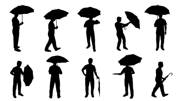 Silhouettes parapluie hommes — Image vectorielle