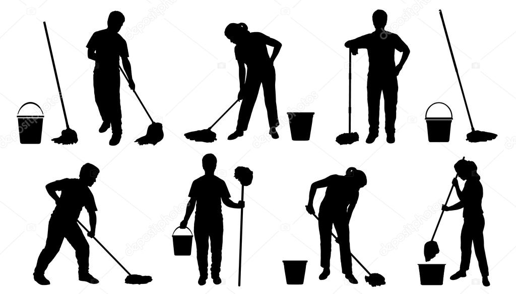 People with mob silhouettes on the white background
