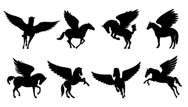 Pegasus set silhouettes — Stock Vector