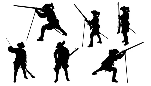 Musketeer with musket silhouettes — Stock Vector