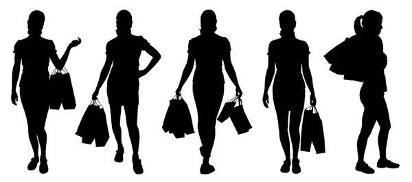 Donne che acquistano silhouette — Vettoriale Stock