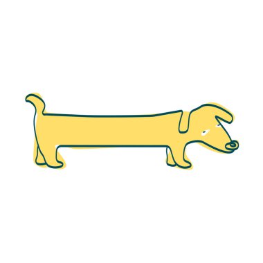 Dachshund köpeği, sarı köpeğin çocuksu bir sanat çizgisi çizimi.