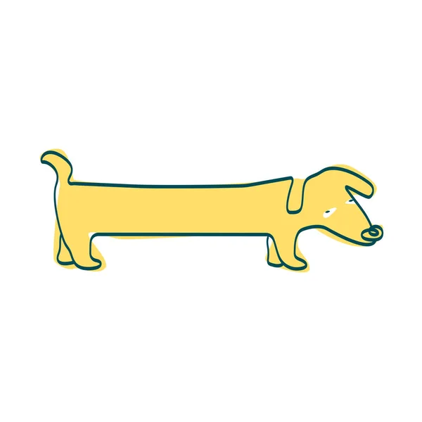 Dachshund köpeği, sarı köpeğin çocuksu bir sanat çizgisi çizimi.
