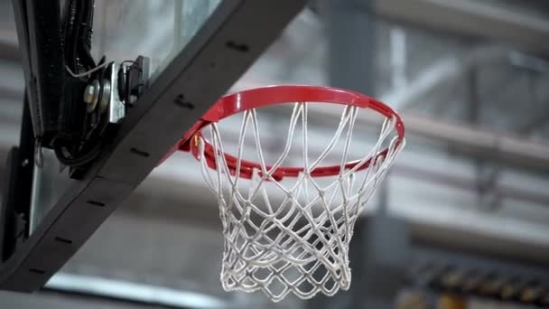 Baloncesto Golpea Borde Del Ring Falla Cámara Lenta Hoop Indoor — Vídeos de Stock