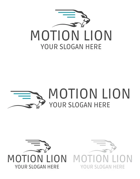 Ilustrasi dari desain logo motion lion terisolasi di latar belakang putih. - Stok Vektor