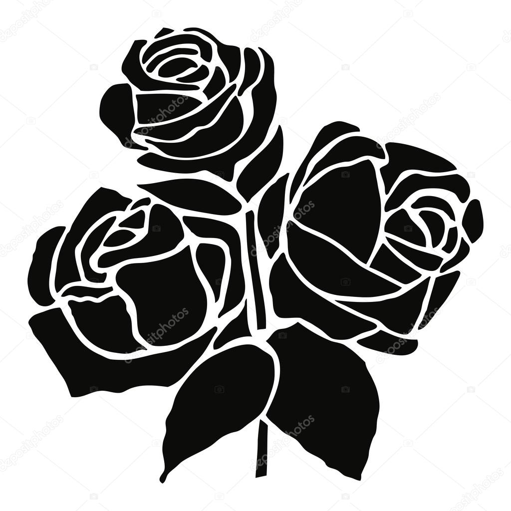 Rose flower. Vector stencil. Silhouette isolated on white backgr