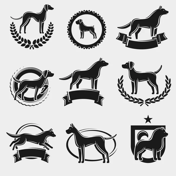 Etiqueta de perros e iconos establecidos. Vector — Archivo Imágenes Vectoriales