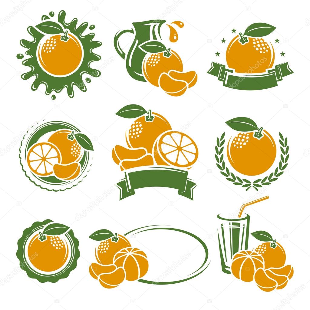 Collection mandarin set, edit size and color, vector