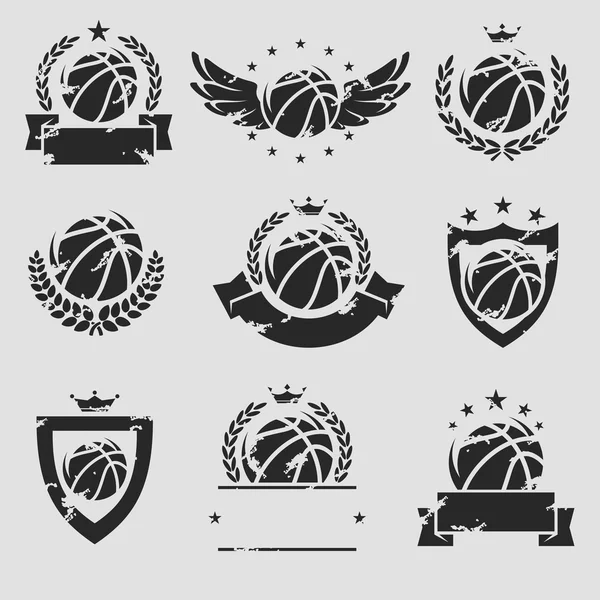 Ensemble d'étiquettes et d'icônes de basket-ball. Vecteur — Image vectorielle