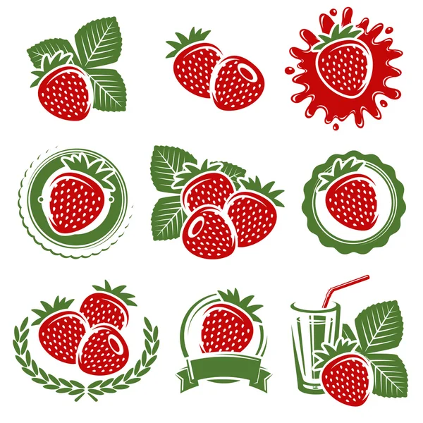 Colección etiquetas fresas y elementos conjunto. Vector — Vector de stock