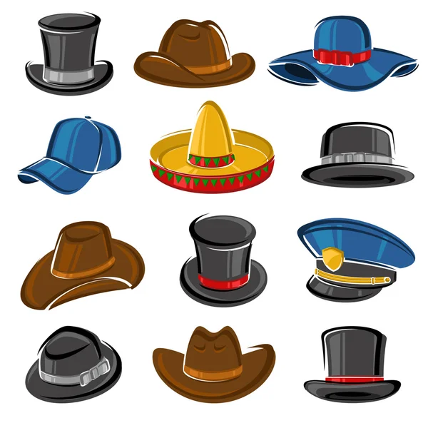 Conjunto de colección sombreros. Vector — Archivo Imágenes Vectoriales