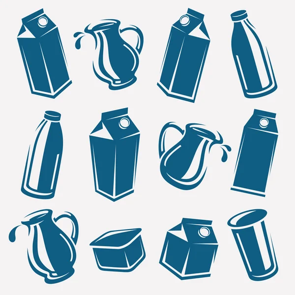 Set de etiquetas e iconos de leche. Vector — Archivo Imágenes Vectoriales