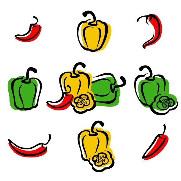 Chili en peper instellen. vector — Stockvector