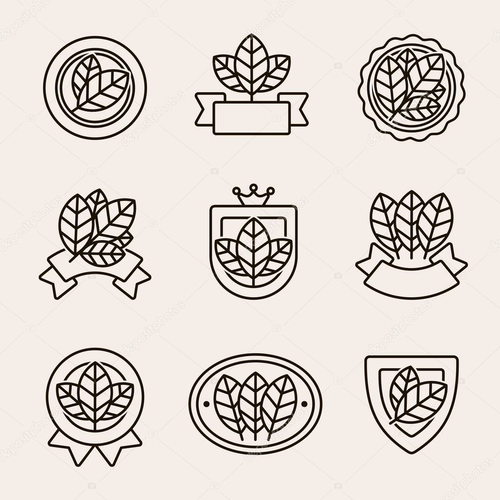 Tobacco leaf label and icons set. Collection icon tobacco. Vector