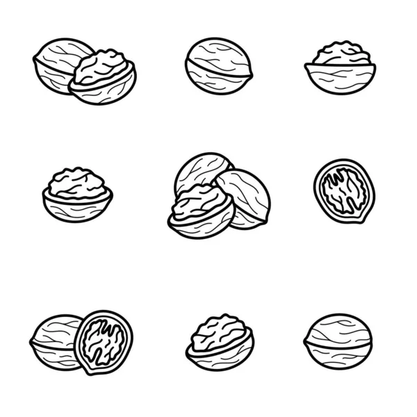 Ořechy Nastaveny Ikona Sbírky Ořechy Vektorová Ilustrace — Stockový vektor