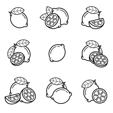 Limon takımı. Koleksiyon ikonu limonları. Vektör illüstrasyonu