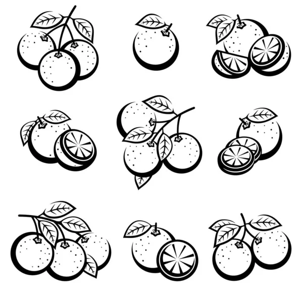 Naranjas Listas Iconos Colección Naranja Ilustración Vectorial — Vector de stock