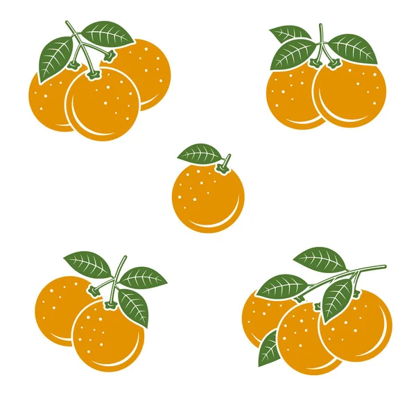 Naranjas Listas Iconos Colección Naranja Ilustración Vectorial — Archivo Imágenes Vectoriales