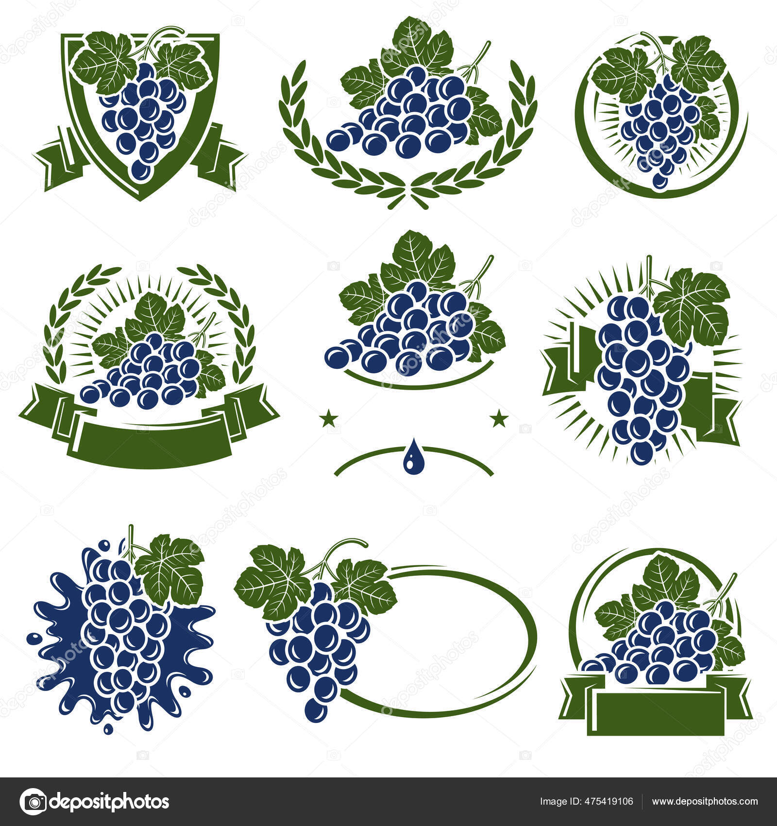 Trauben Etikett Und Symbole Gesetzt Sammlung Ikone Trauben  Vektorillustration Stock-Vektorbild von ©Vasilev_Ki 475419106, image size:1600x1700