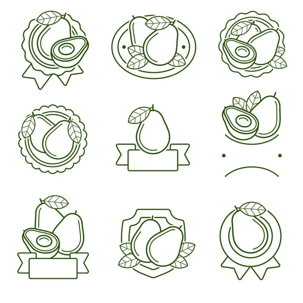 Avocado Etikett Und Icons Set Sammlung Symbole Avocado Vektorillustration — Stockvektor