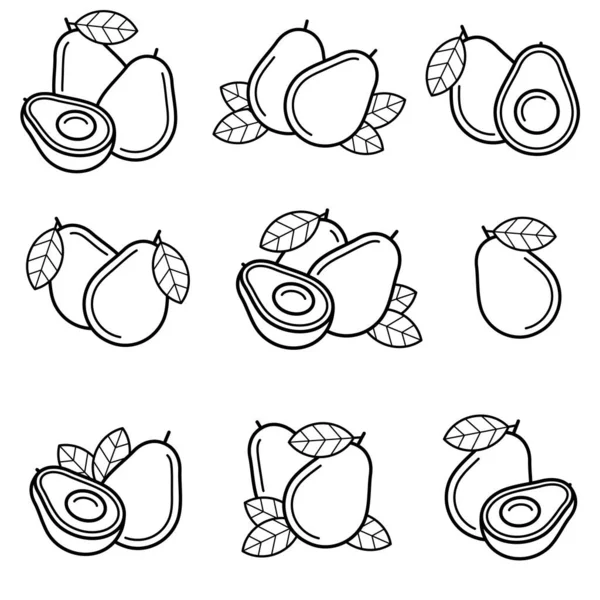 Set Aguacate Iconos Colección Aguacate Ilustración Vectorial — Vector de stock