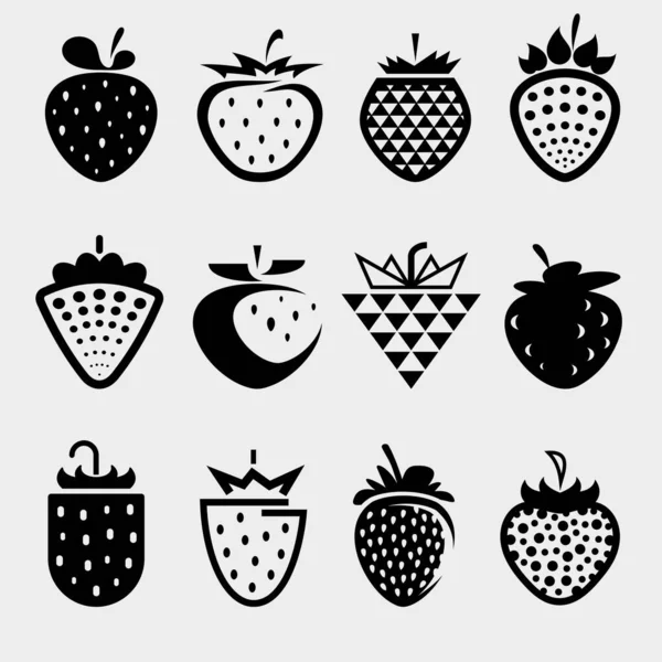 Aardbeien Gezet Verzamel Pictogrammen Aardbei Vectorillustratie Stockillustratie