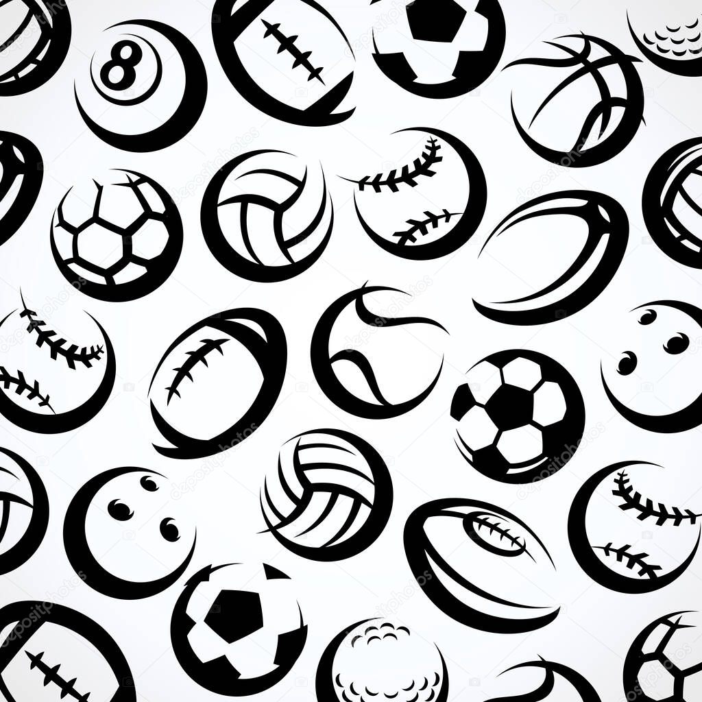 Sport balls pattern background set. Collection icons sport balls. Vector illustration