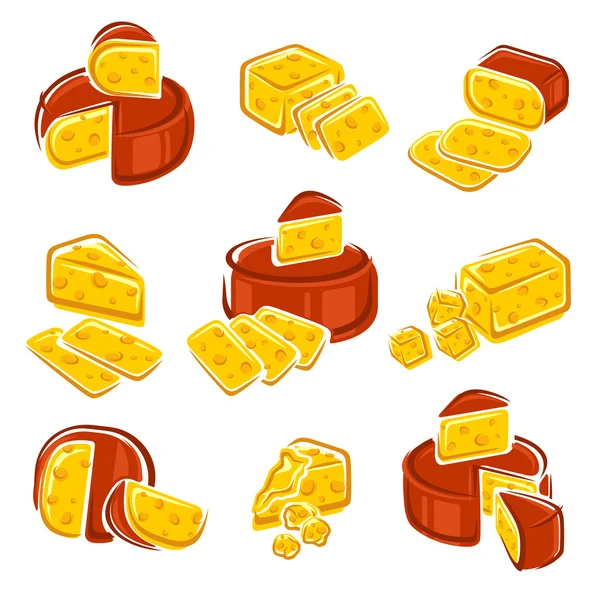 Different kinds of cheese set — Stock Vector