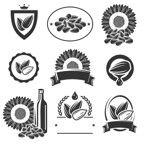 Sunflower seeds label and elements set — Stock Vector