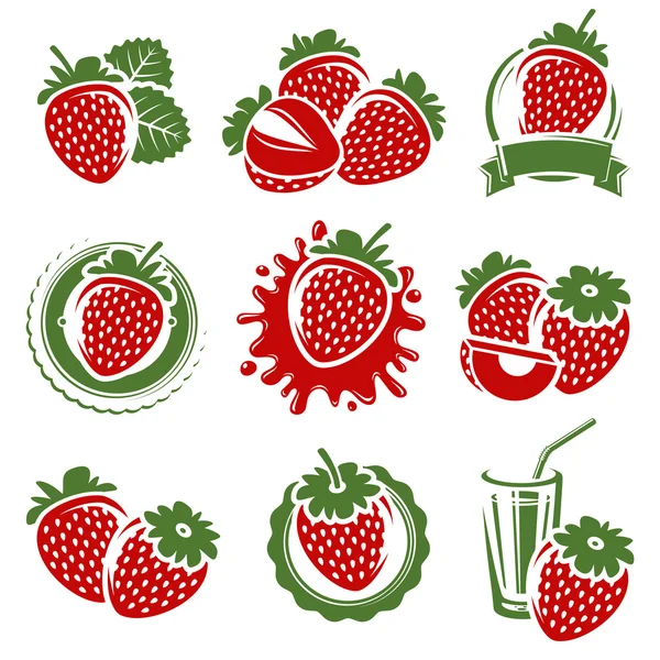 Label strawberry dan elemen ditata - Stok Vektor