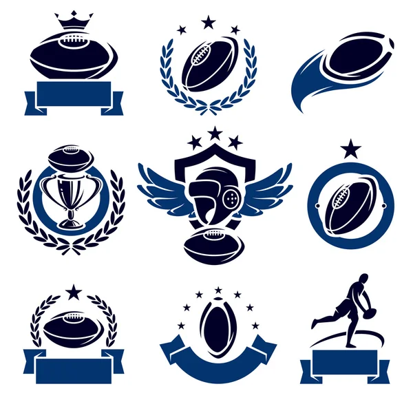 Rugby labels en pictogrammen set. — Stockvector