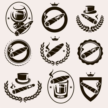 Cigars label and icons set clipart