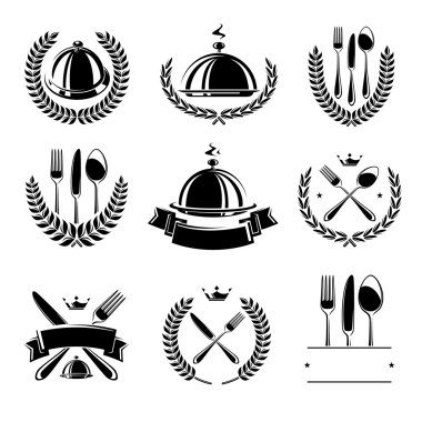 Restoran etiketleri kümesi.