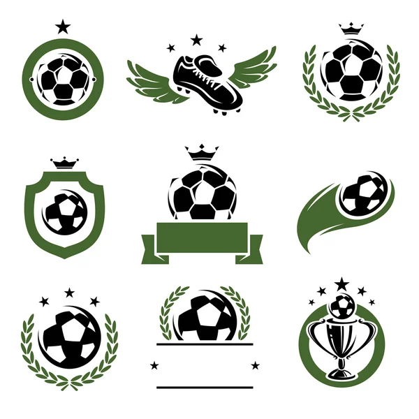 Voetbal en voetbal labels en pictogrammen instellen. — Stockvector