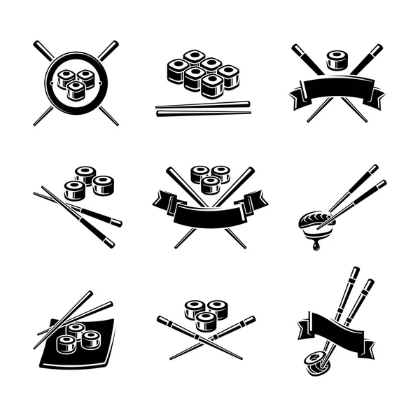 Sushi labels and elements set. — Stock Vector